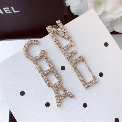 chanel letter logo drop earrings